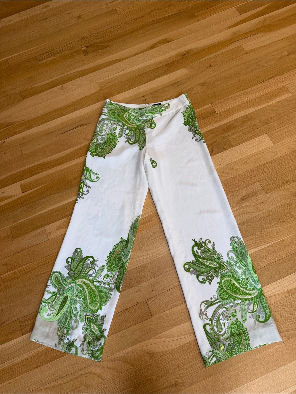W by Worth White Pants with Green Paisley Print - womens Wide Leg